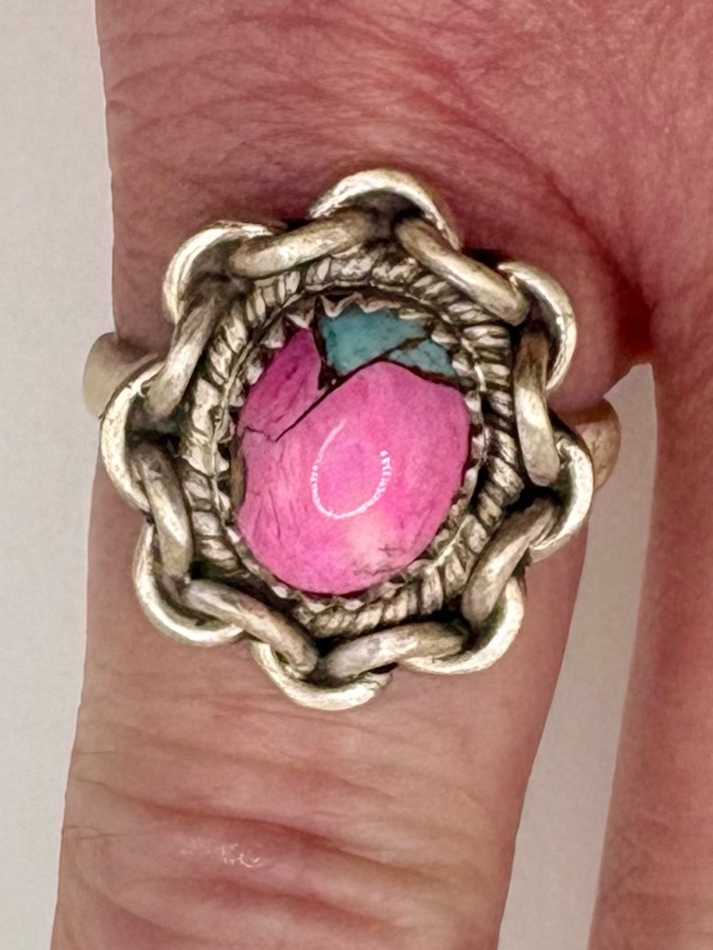 NWT Artisan Sterling Silver Cotton Candy Turquoise Ring Adjustable - Picture 11 of 14